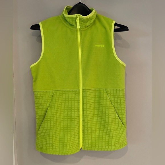 Lands End Neon Yellow reflective fleece vest NWOT - Picture 1 of 4